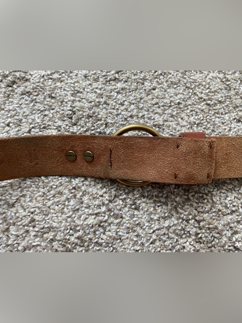 VTG Lauren Ralph Lauren Tan brown leather Ring Belt equestrian Gold Buckle XL - Picture 4 of 9